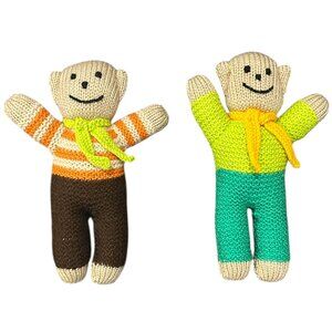 Hand Knit Teddy Bears Lot of 2 10.5" Comfort‎ Trauma Cuddly Handmade Colorful